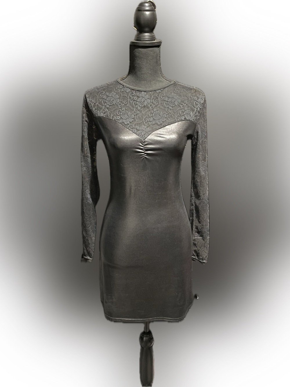 Coquette Wet Look Bodycon Dress with Lace